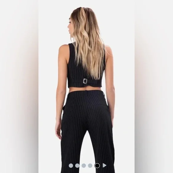 Adika Like New Black Lucille Pinstripe Vest & Pants Set
